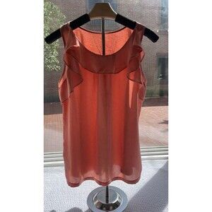 Ann Taylor Loft Tank Top w/ Ruffle Neckline, Coral Medium